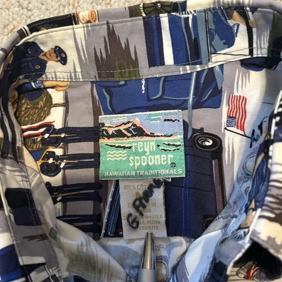 Reyn Spooner Mens Police Law AllOver Print Button Shirt M -Hawaiian Traditionals - Picture 5 of 9